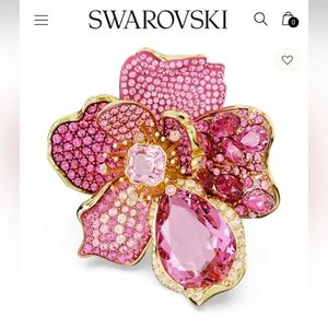 SWAROVSKI Idyllia Cocktail Ring, Pink Pavé Flower, Size 7.00.